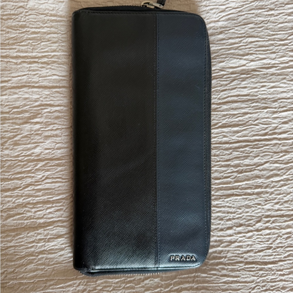 Prada Black and Navy Zip-Around Organizer Wallet